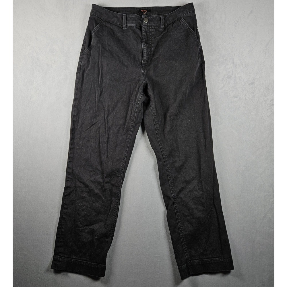 Quince Straight Leg Cropped Pants Women 10 Black Organic Cotton Twill 28" Inseam